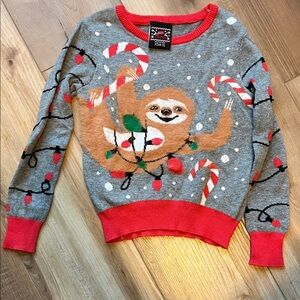 Festive Gray and Red Ugly Christmas Sweater with light up ornament Size 4-5